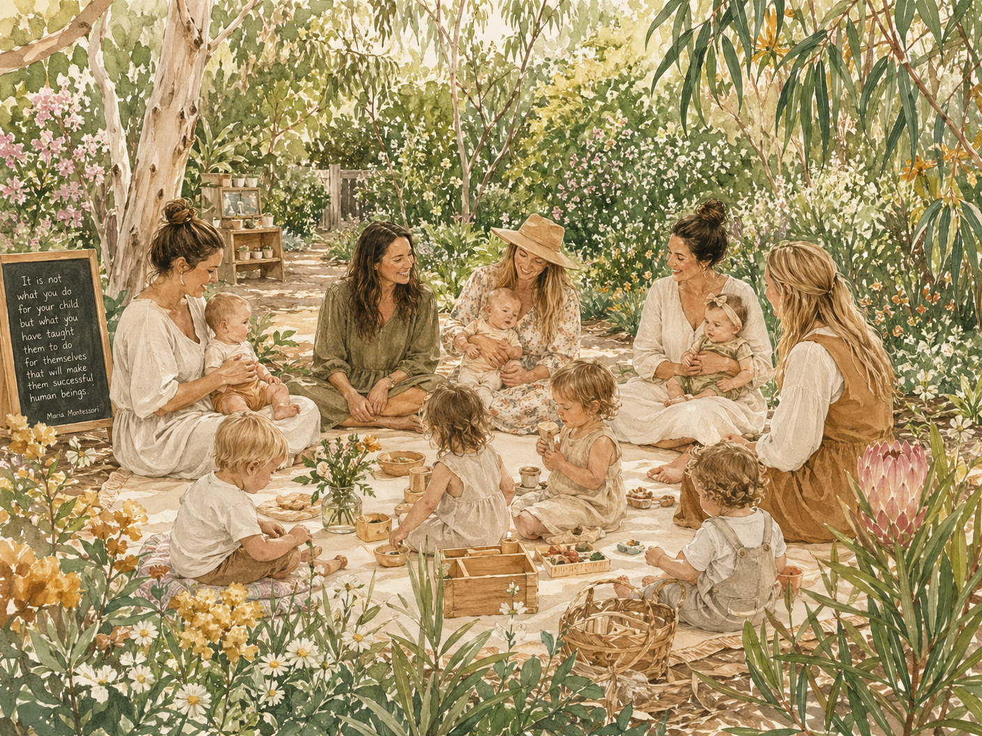 Mums and bubs in the garden